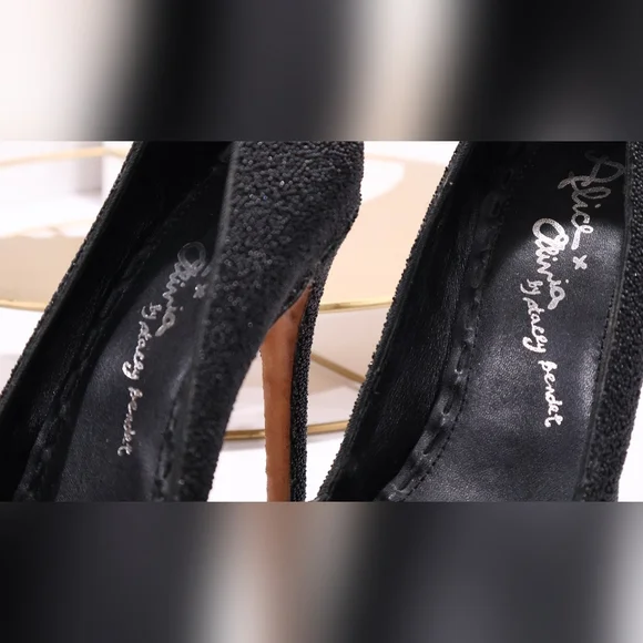 Alice + Olivia Dina Black Caviar Beaded Pointy Toe Heels Pumps - Picture 8 of 10